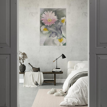 Pink Daisy with Iris - Georgia O'Keeffe Brushed Aluminum Print - 70x100 cm / 28x40 inches | Georgia O'Keeffe Aluminum Print | Georgia O'Keeffe Prints