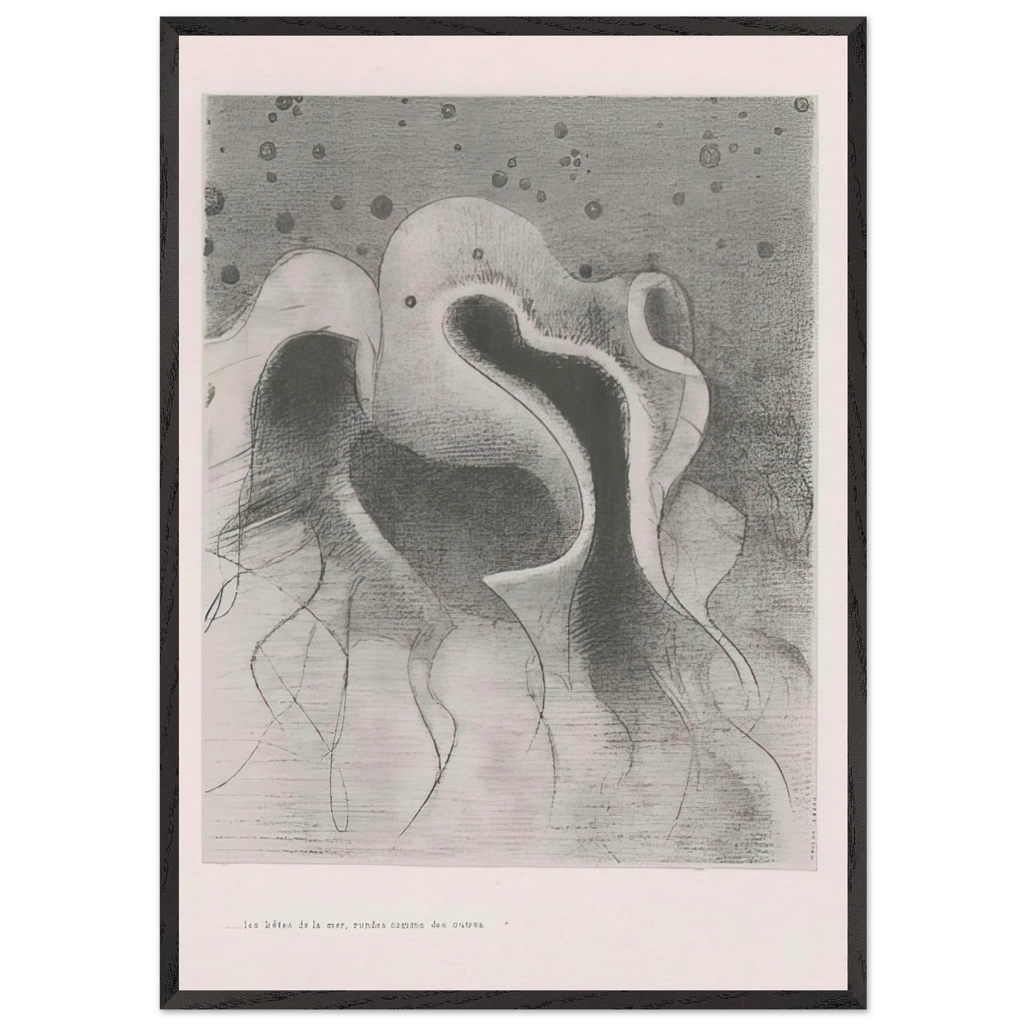 THE BEASTS OF THE SEA ROUND LIKE LEATHER BOTTLES PLATE 22 1896 - Odilon Redon Framed Art Print – Black Wooden Frame - Default Title - -Framed Art Print