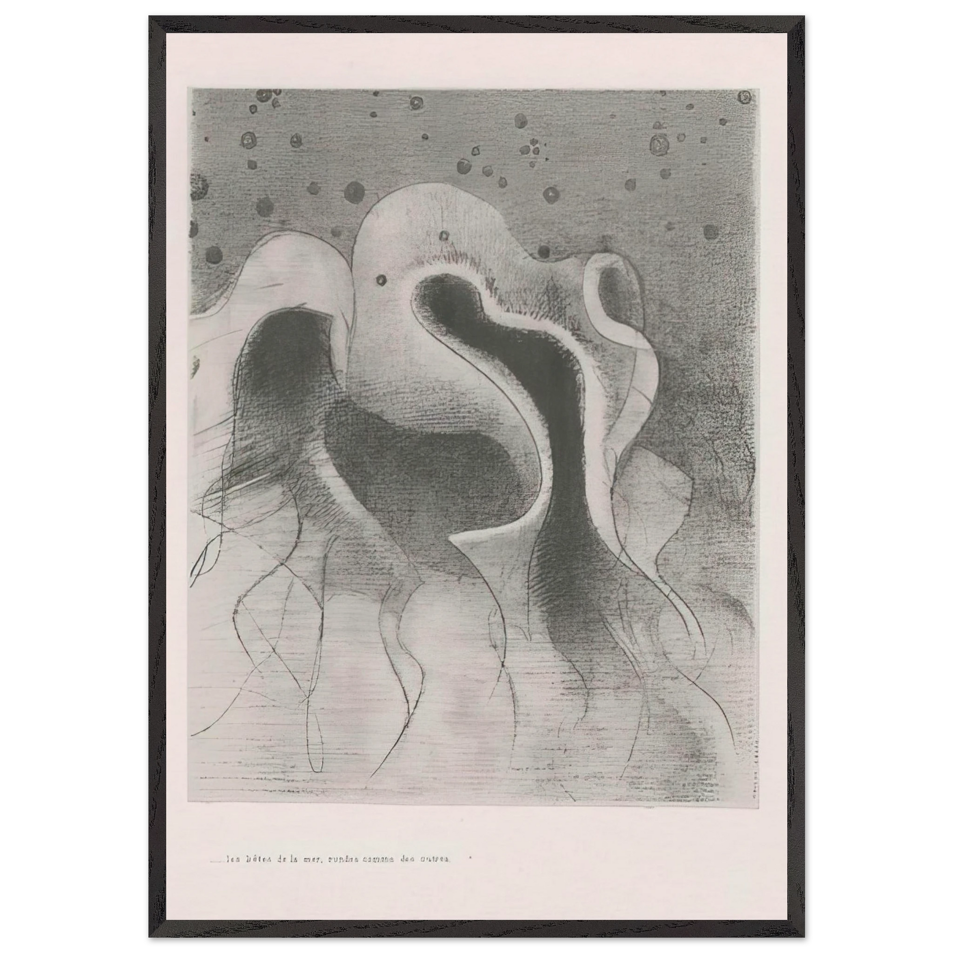 THE BEASTS OF THE SEA ROUND LIKE LEATHER BOTTLES PLATE 22 1896 - Odilon Redon Framed Art Print – Black Wooden Frame - Default Title - -Framed Art Print