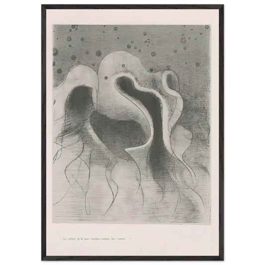 THE BEASTS OF THE SEA ROUND LIKE LEATHER BOTTLES PLATE 22 1896 - Odilon Redon Framed Art Print – Black Wooden Frame - Default Title - -Framed Art Print