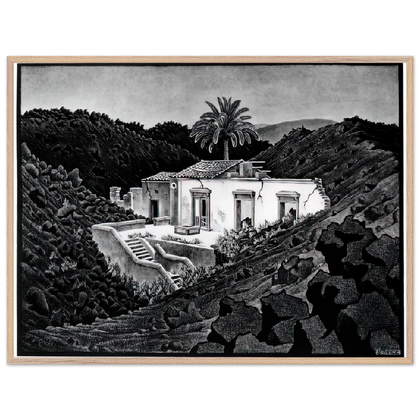 MC Escher - HOUSE IN THE LAVA NEAR NUNZIATA Wall Art - 60x80 cm / 24x32 inches - Fine Art Poster - -