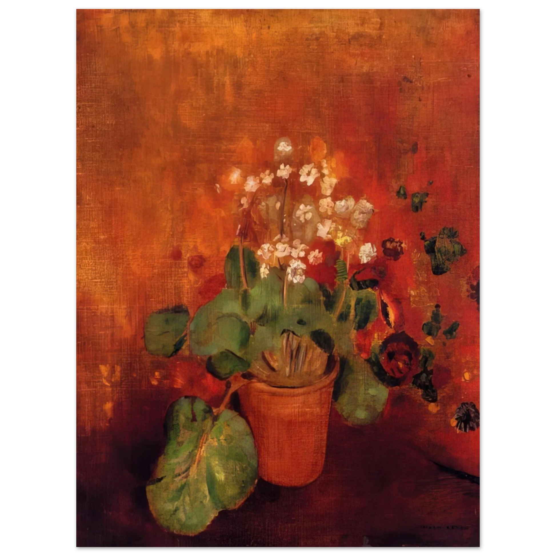 Odilon Redon - FLOWERS IN A POT ON A RED BACKGROUND Fine Art Poster - Default Title