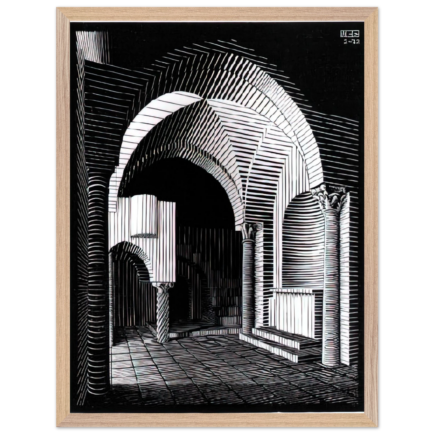 MC Escher - PORTA MARIA DELL OSPIDALE Wall Art - 60x80 cm / 24x32 inches - Premium Wooden Framed Poster With Fine Art Paper - Wood frame