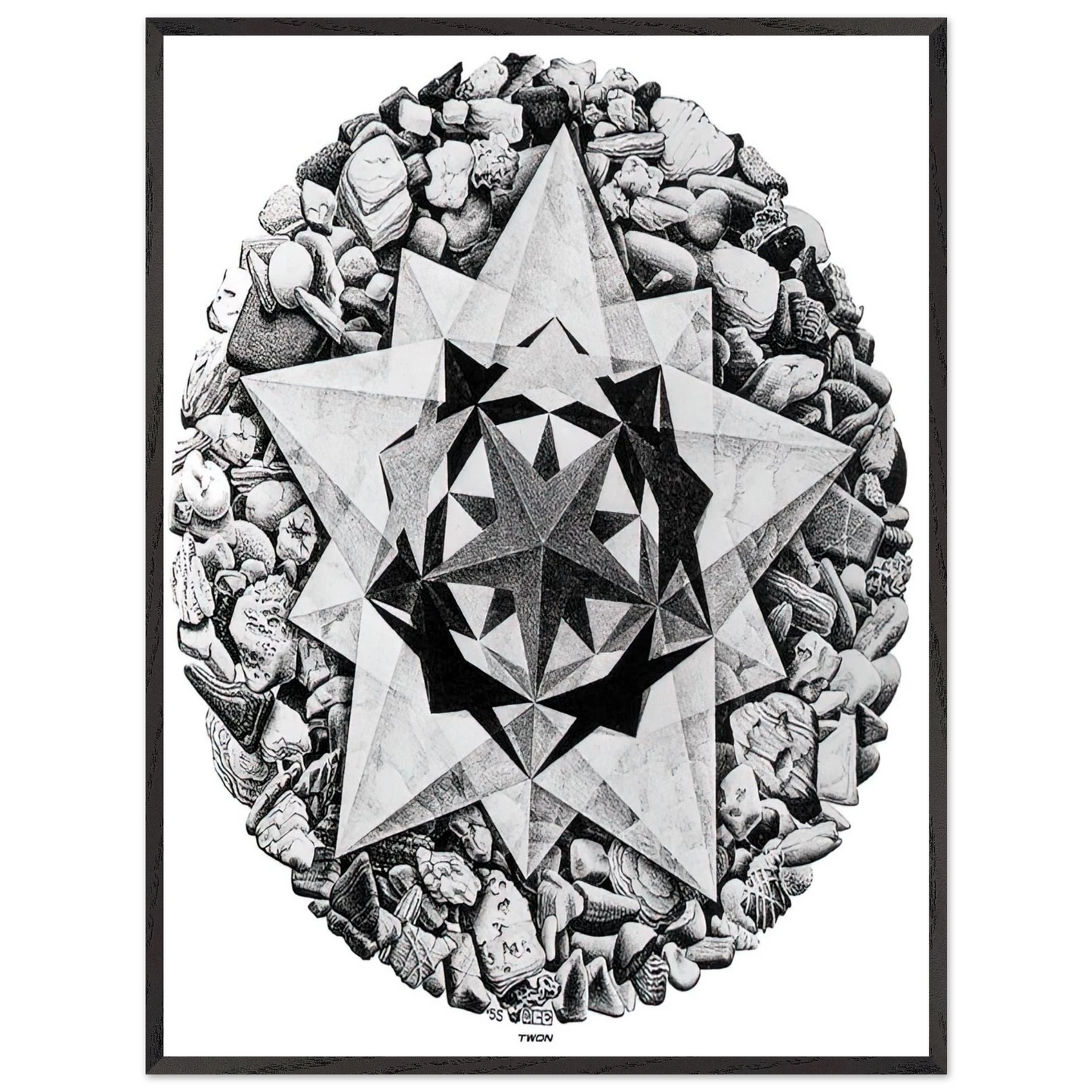 MC Escher - ESCHER (1) Wall Art - 60x80 cm / 24x32 inches - Premium Wooden Framed Poster With Fine Art Paper - White frame