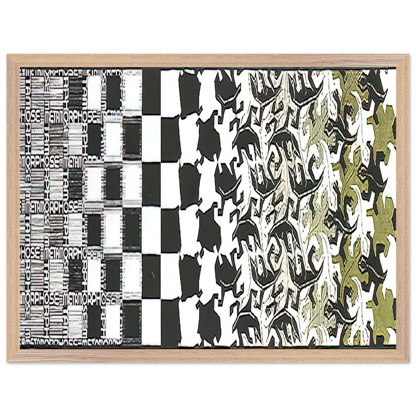 MC Escher - METAMORPHOSIS II EXCERPT 2 Wall Art - 21x29.7 cm / 8x12" - Premium Wooden Framed Poster With Fine Art Paper - Black frame