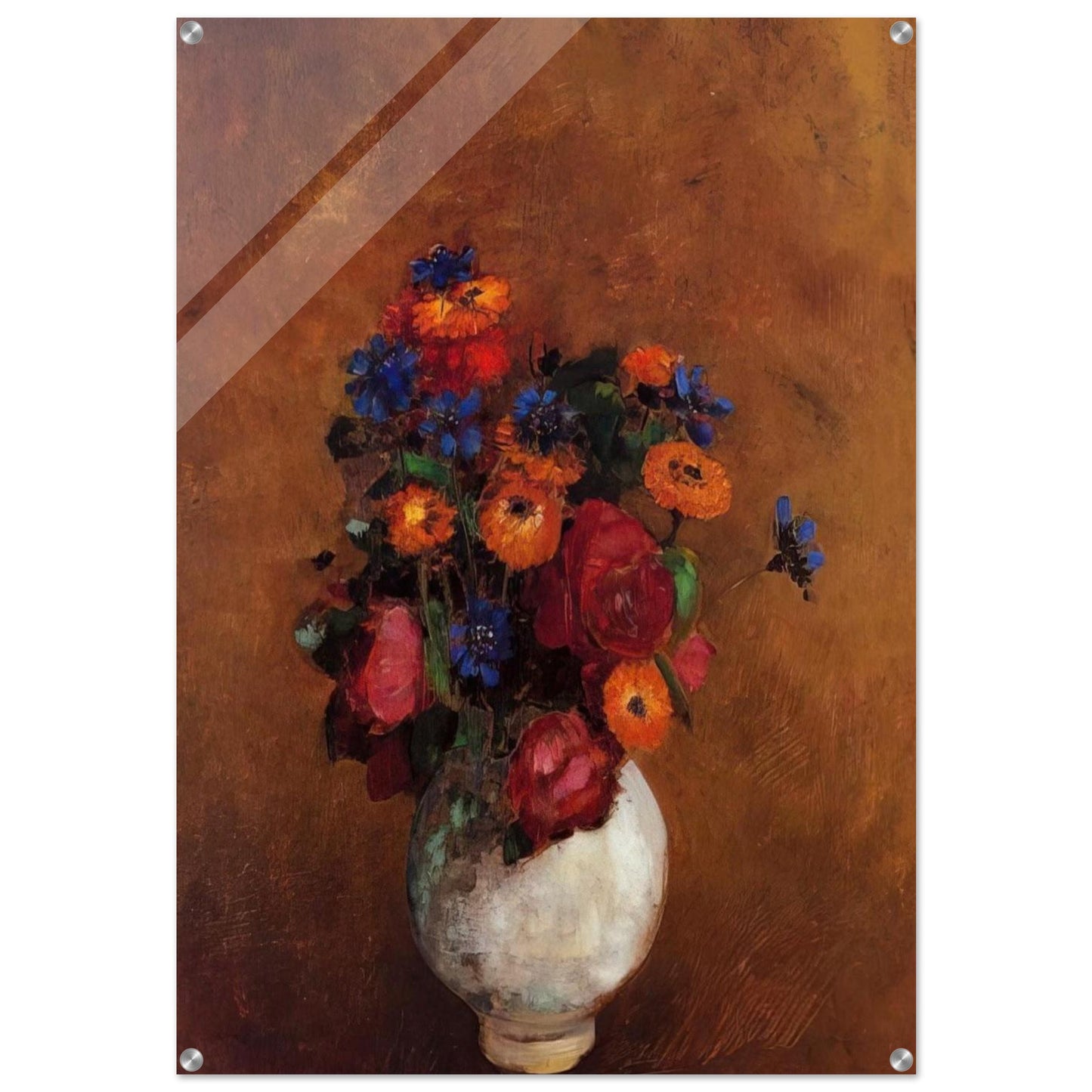 BOUQUET OF FLOWERS IN A WHITE VASE - Odilon Redon Acrylic Print - 70x100 cm / 28x40″ inches | Odilon Redon Wall Art | Odilon Redon Prints
