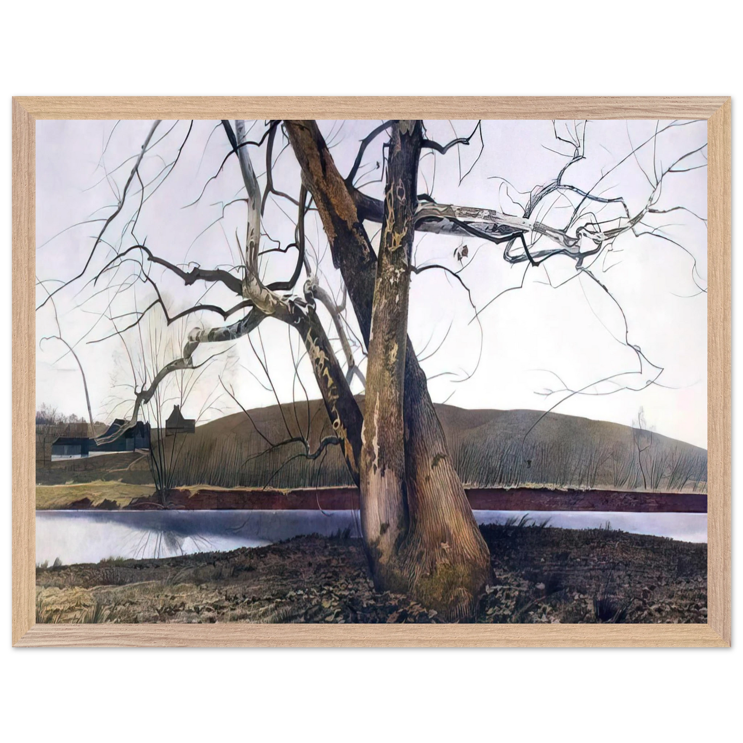 Andrew Wyeth - DIL HUEY FARM Wall Art - 30x40 cm / 12x16 inches - Premium Wooden Framed Poster With Fine Art Paper - Black frame