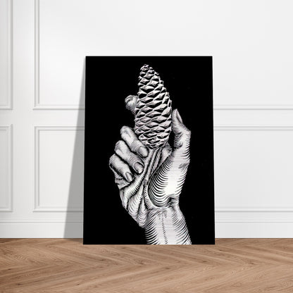 HAND WITH FIR CONE - MC Escher Brushed Aluminum Print - 70x100 cm / 28x40 inches | MC Escher Aluminum Print | MC Escher Prints