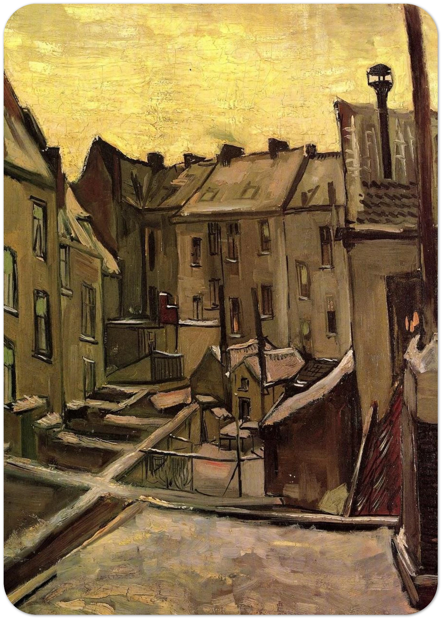 Backyards of Old Houses in Antwerp in the Snow By Vincent van Gogh Pack of 10 Post Cards | Vincent van Gogh Post Cards | A6 (10.5 x 14.8 cm) - 4.1 x 5.8 inches