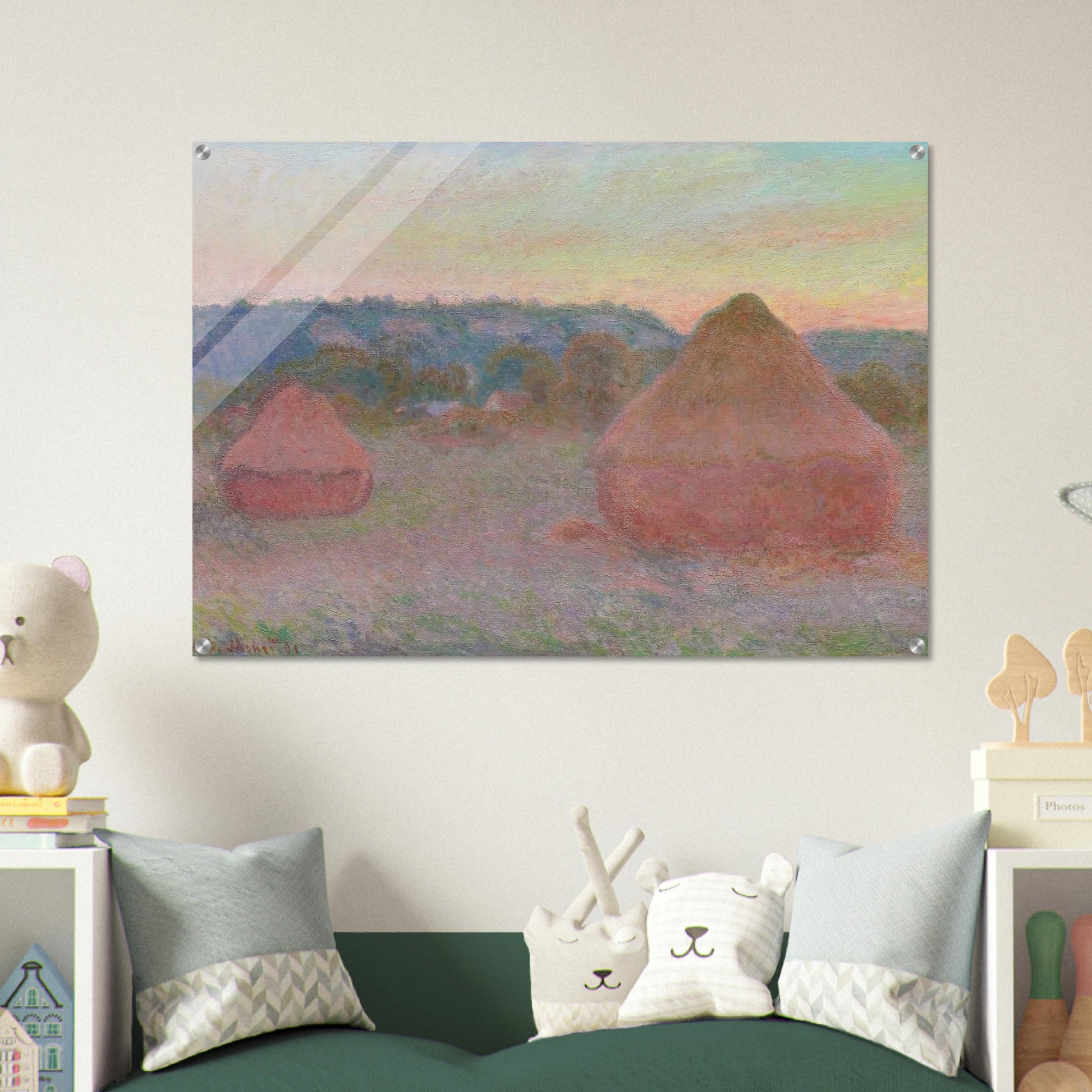 Stacks of Wheat End of Day, Autumn - claude monet Acrylic Print - 70x100 cm / 28x40″ inches | claude monet Wall Art | claude monet Prints