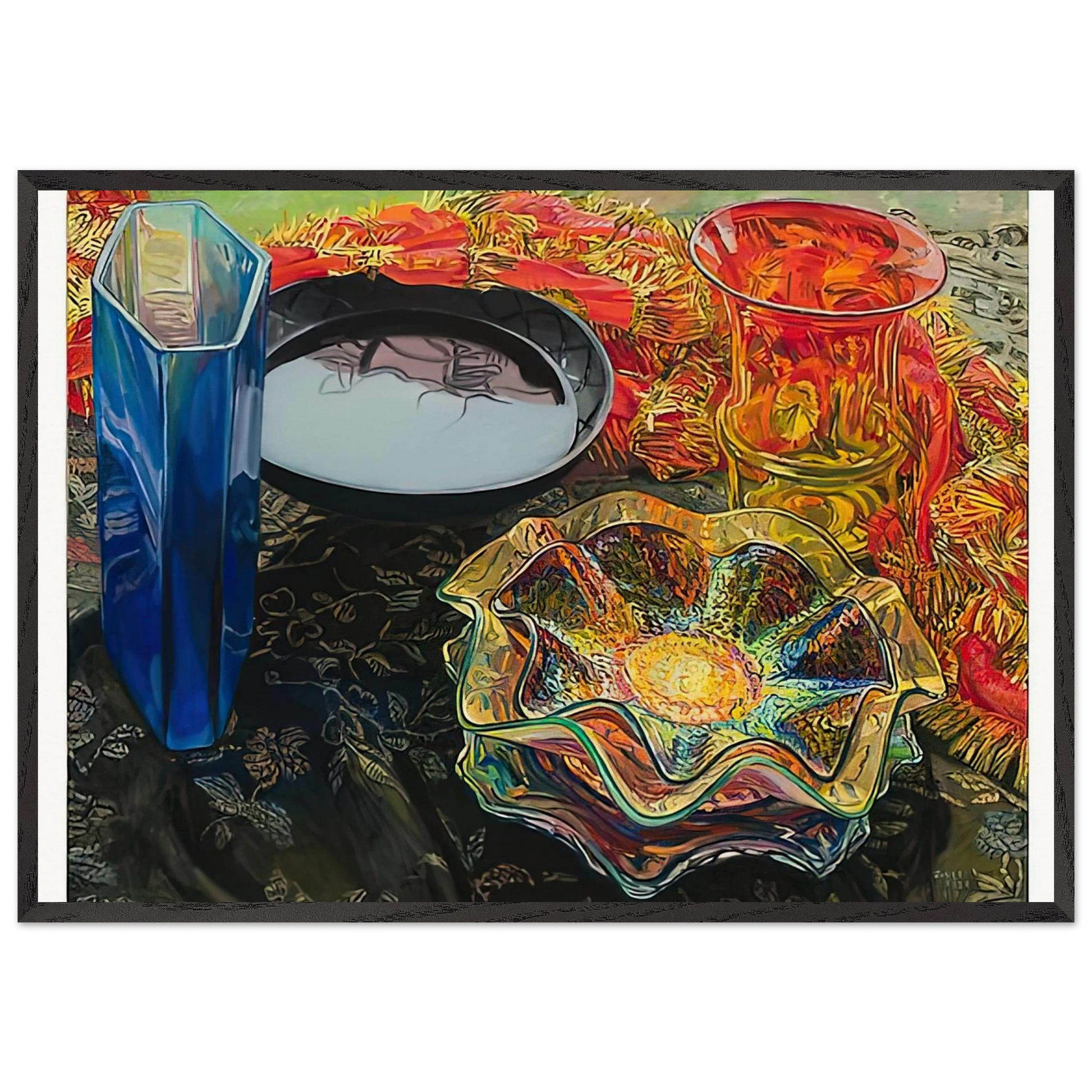 BLACK BOWL RED SCARF 2007 - Janet Fish Framed Art Print – Black Wooden Frame - Default Title - -Framed Art Print