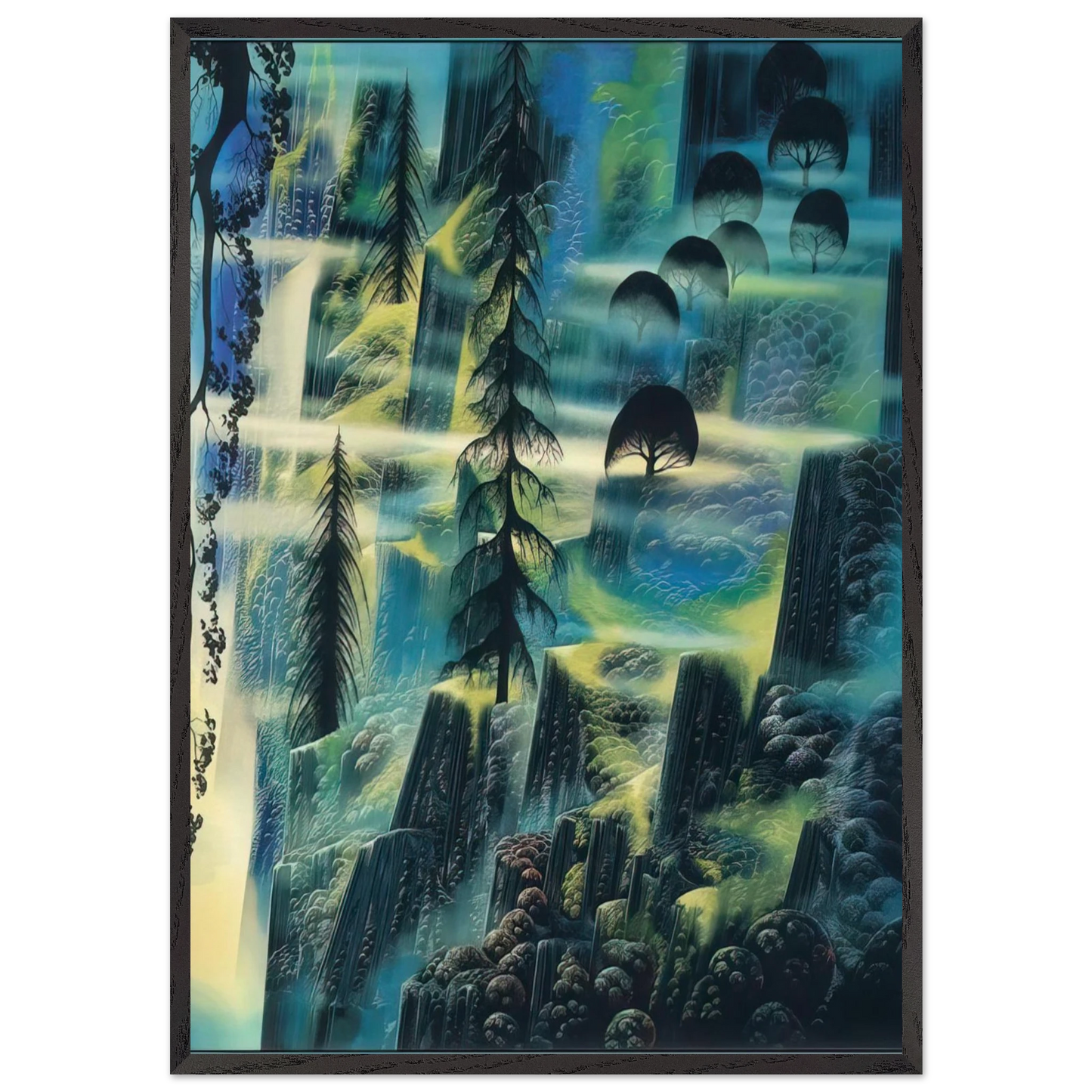 Where Eagles Fly - Eyvind Earle 70x100 cm / 28x40 inches Framed Art Print – Black Wooden Frame