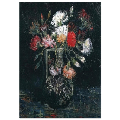 Vase with White and Red Carnations - Vincent van Gogh Brushed Aluminum Print - 70x100 cm / 28x40 inches | Vincent van Gogh Aluminum Print | Vincent van Gogh Prints