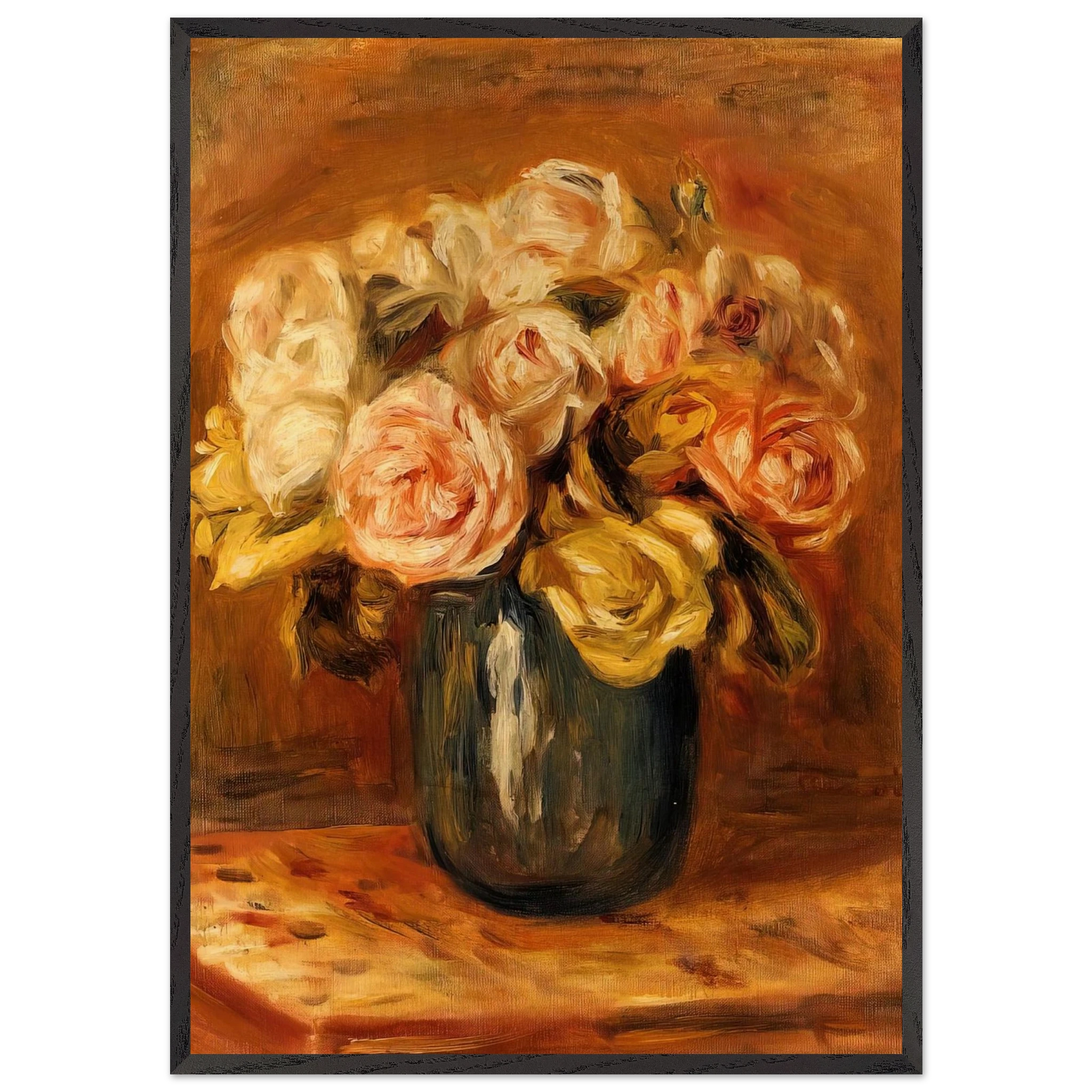 Roses in a Blue Vase - Pierre-Auguste Renoir Framed Art Print – Black Wooden Frame - Default Title - -Framed Art Print