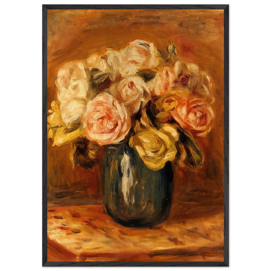 Roses in a Blue Vase - Pierre-Auguste Renoir 70x100 cm / 28x40 inches Framed Art Print – Black Wooden Frame