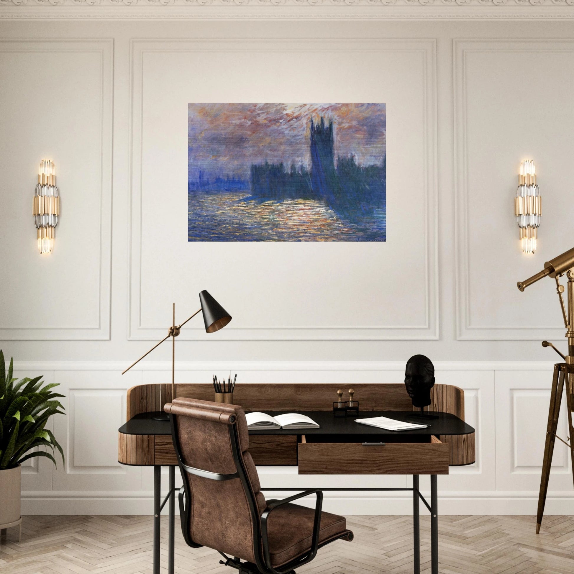Parliament, Reflections on the Thames - claude monet Brushed Aluminum Print - 70x100 cm / 28x40 inches | claude monet Aluminum Print | claude monet Prints