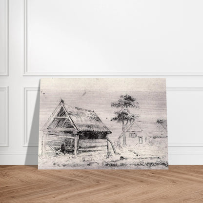 Barn and Farmhouse - Vincent van Gogh Brushed Aluminum Print - 70x100 cm / 28x40 inches | Vincent van Gogh Aluminum Print | Vincent van Gogh Prints