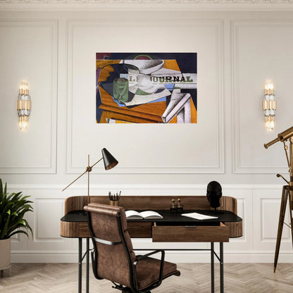 FRUIT BOWL BOOK AND NEWSPAPER - Juan Gris Brushed Aluminum Print - 70x100 cm / 28x40 inches | Juan Gris Aluminum Print | Juan Gris Prints