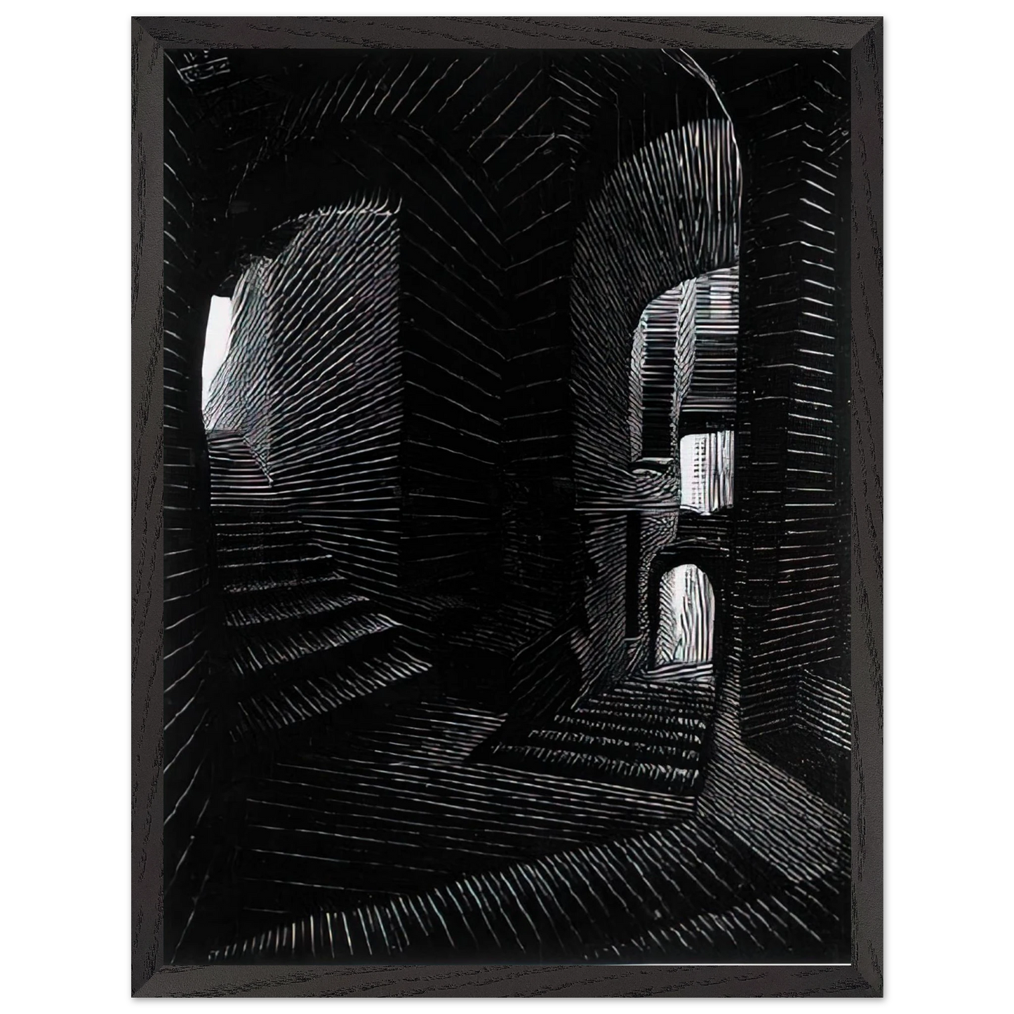 MC Escher - COVERED ALLEY IN ATRANI Wall Art - 30x40 cm / 12x16 inches - Premium Wooden Framed Poster With Fine Art Paper - White frame
