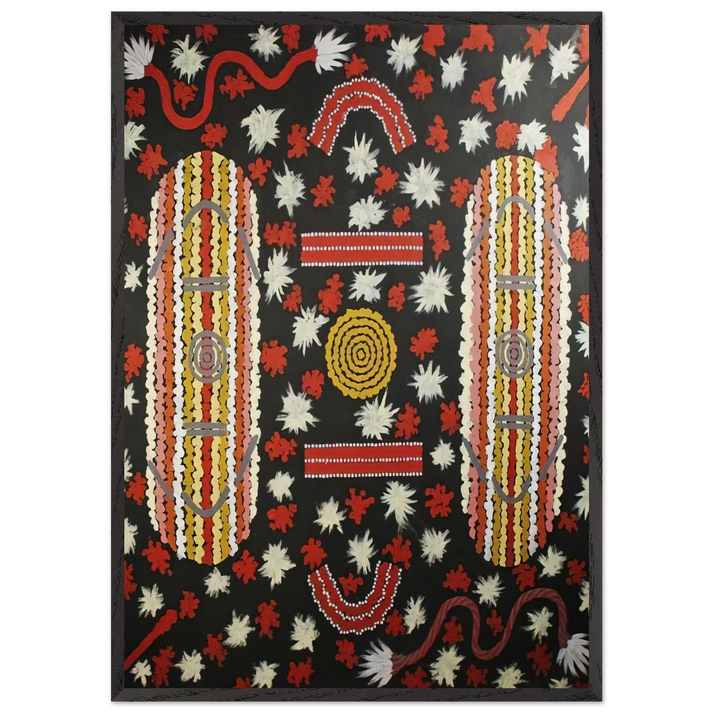 Mens Ceremony - 1988 - Clifford Possum Tjapaltjarri 70x100 cm / 28x40 inches Framed Art Print – Black Wooden Frame