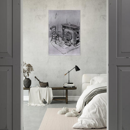 Mantelpiece with Chair - Vincent van Gogh Brushed Aluminum Print - 70x100 cm / 28x40 inches | Vincent van Gogh Aluminum Print | Vincent van Gogh Prints