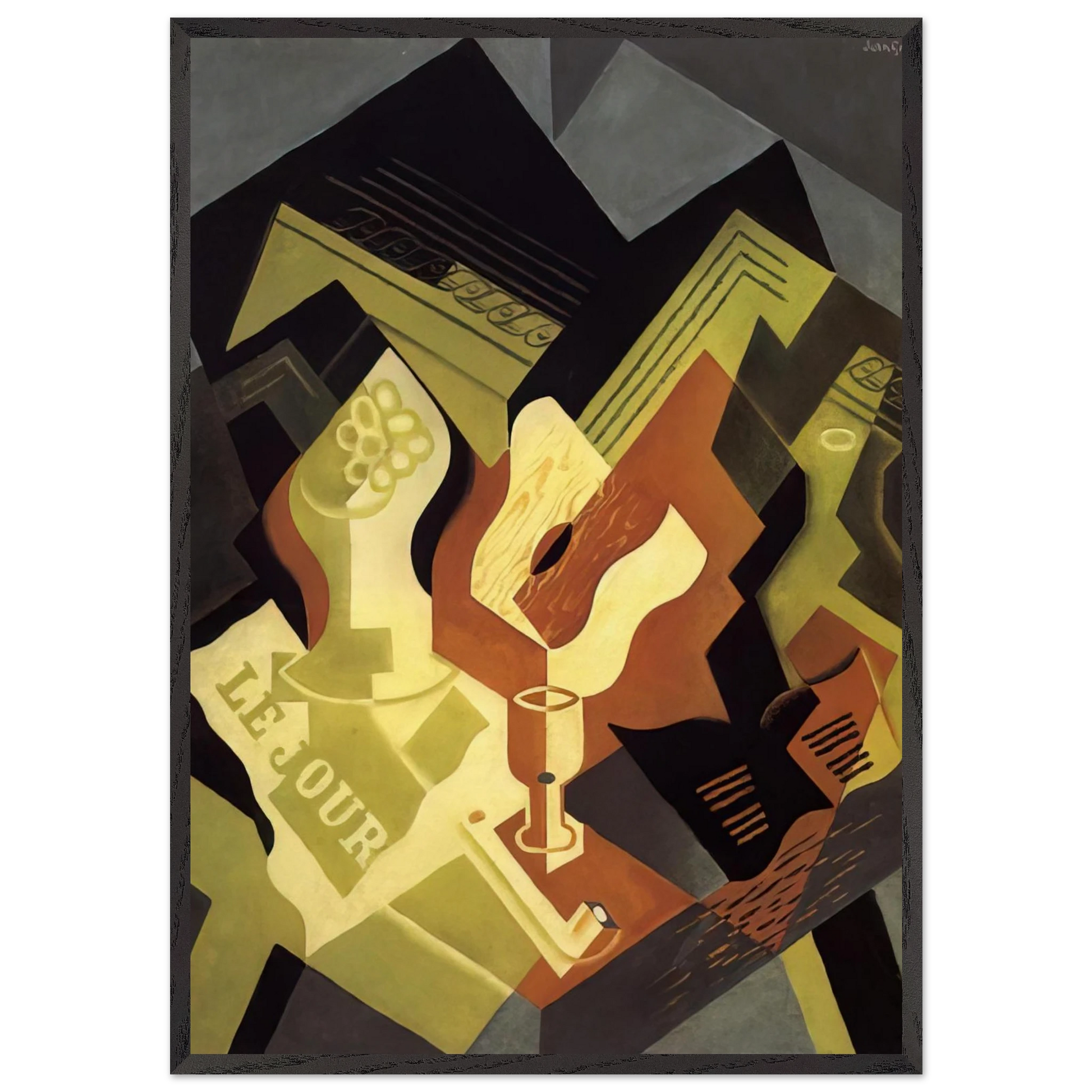GUITAR AND FRUIT DISH - Juan Gris Framed Art Print – Black Wooden Frame - Default Title - -Framed Art Print