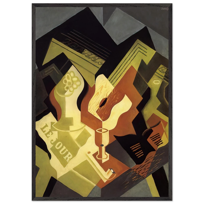 GUITAR AND FRUIT DISH - Juan Gris 70x100 cm / 28x40 inches Framed Art Print – Black Wooden Frame