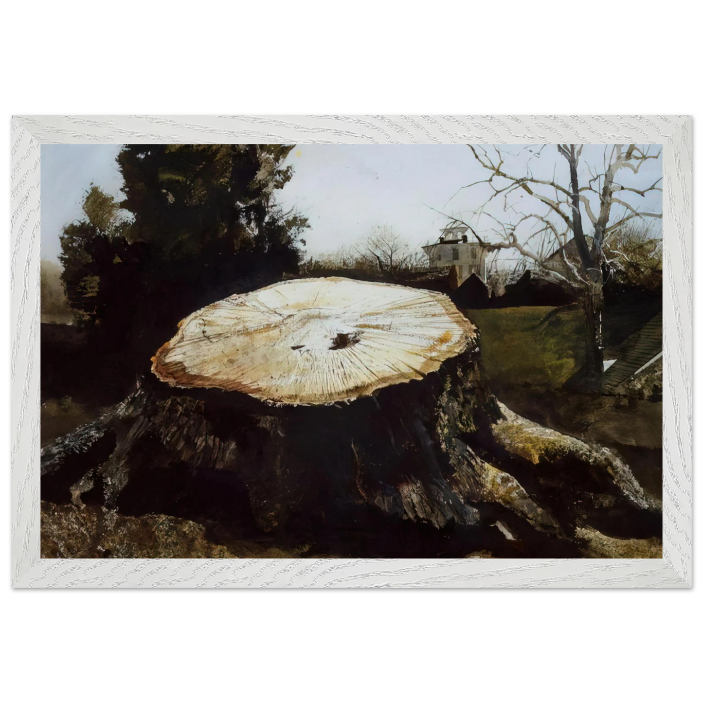 Andrew Wyeth - THE BIG OAK Wall Art - 60x80 cm / 24x32 inches - Premium Wooden Framed Poster With Fine Art Paper - White frame
