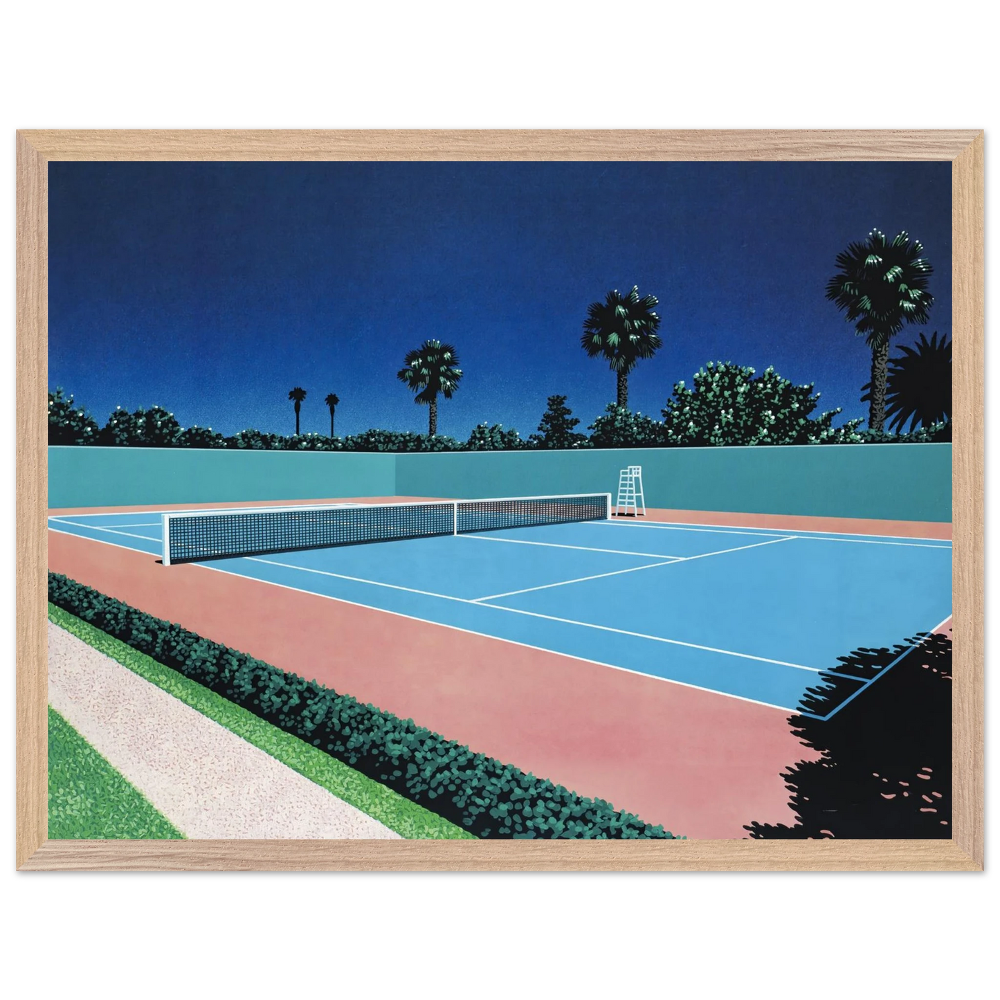 Hiroshi Nagai - Tennis Court Wall Art - 21x29.7 cm / 8x12" - Premium Wooden Framed Poster With Fine Art Paper - Wood frame