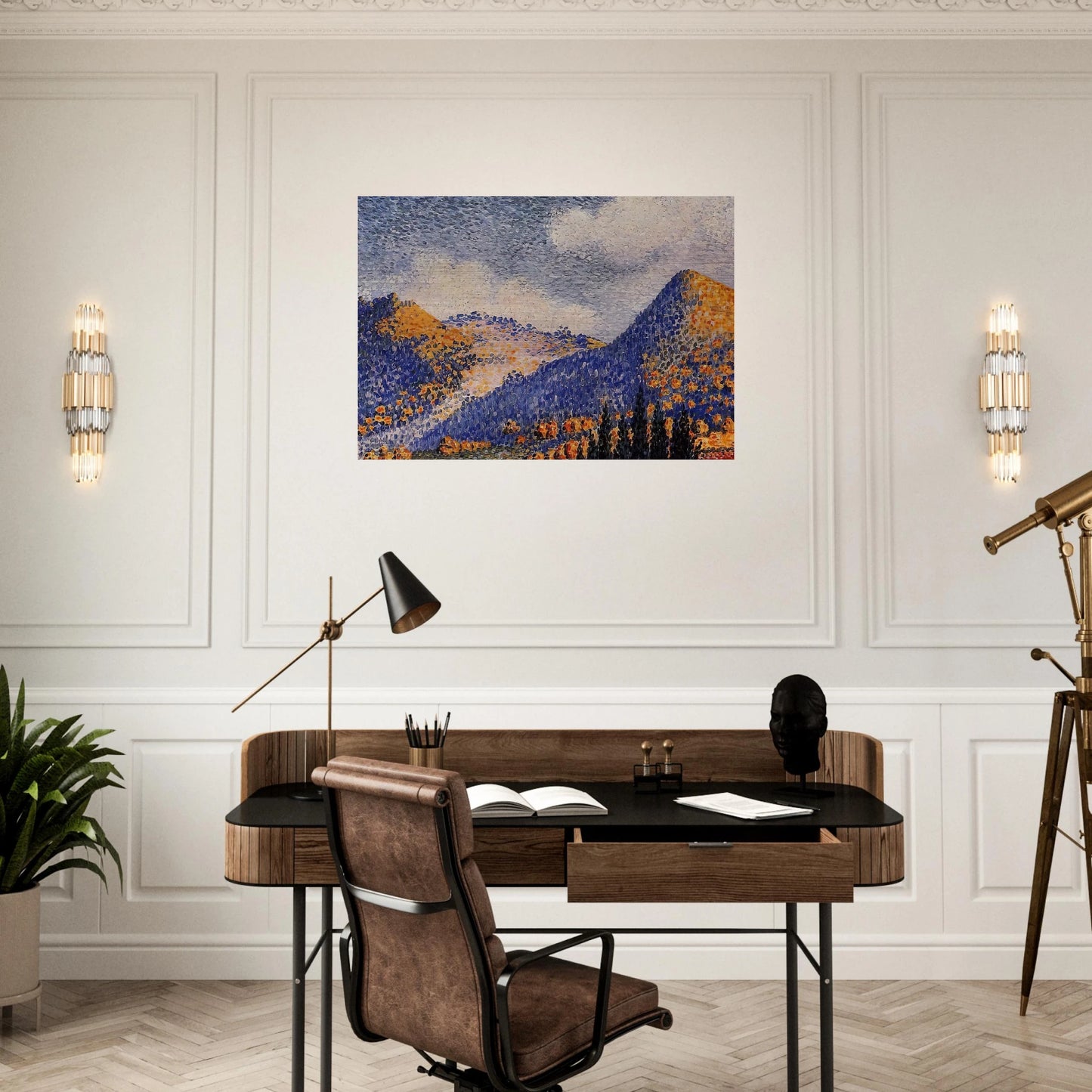 Landscape, the Little Maresque Mountains - Henri-Edmond Cross Brushed Aluminum Print - 70x100 cm / 28x40 inches | Henri-Edmond Cross Aluminum Print | Henri-Edmond Cross Prints