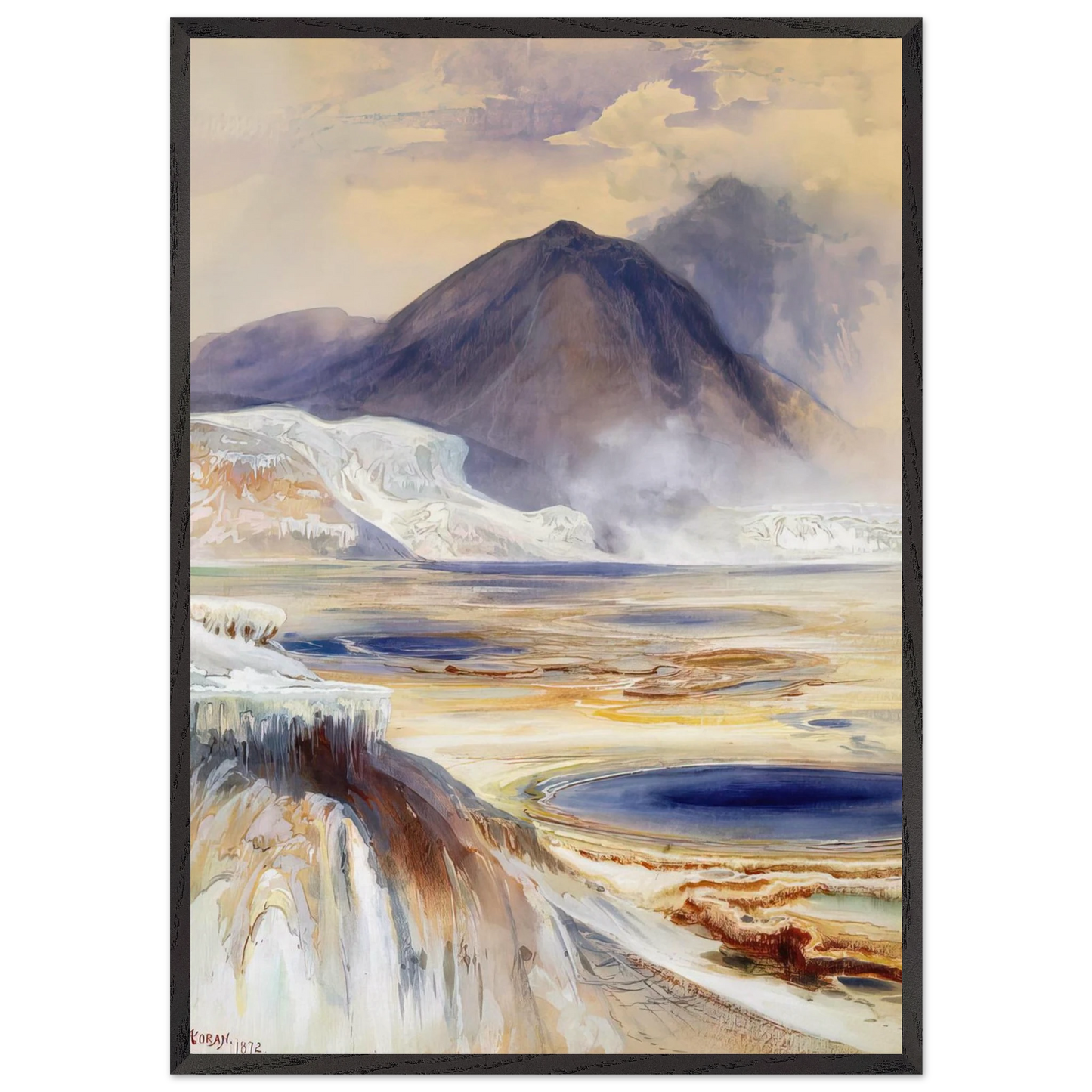 Mammoth Hot Springs Yellowstone - Thomas Moran Framed Art Print – Black Wooden Frame - Default Title - -Framed Art Print