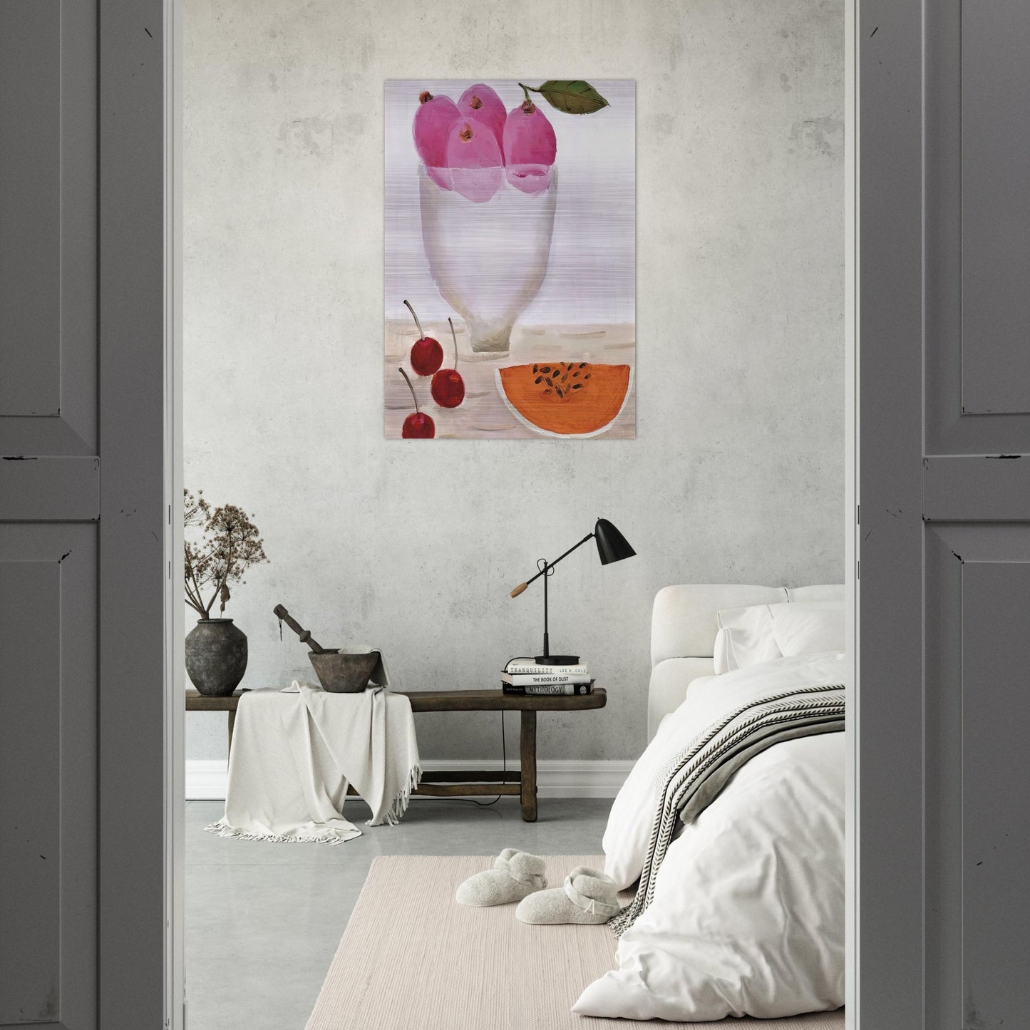 Three Cherries - 2000 - Mary Fedden Brushed Aluminum Print - 70x100 cm / 28x40 inches | Mary Fedden Aluminum Print | Mary Fedden Prints