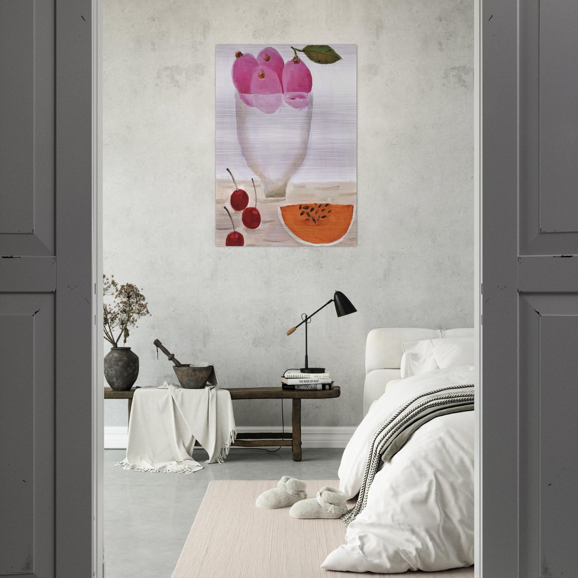 Three Cherries - 2000 - Mary Fedden Brushed Aluminum Print - 70x100 cm / 28x40 inches | Mary Fedden Aluminum Print | Mary Fedden Prints