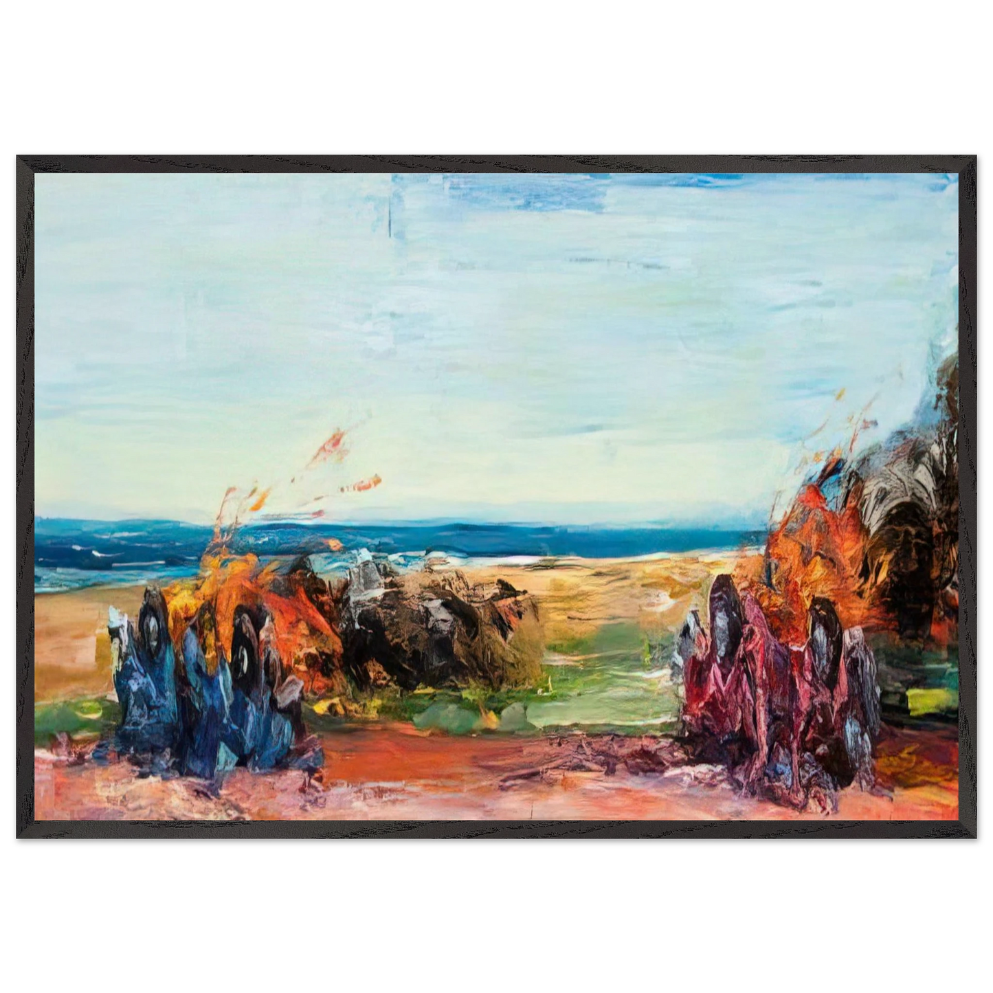 Car Crash Wipe Out on Pacific Coast Highway - 1984 - Carlos Almaraz Framed Art Print – Black Wooden Frame - Default Title - -Framed Art Print