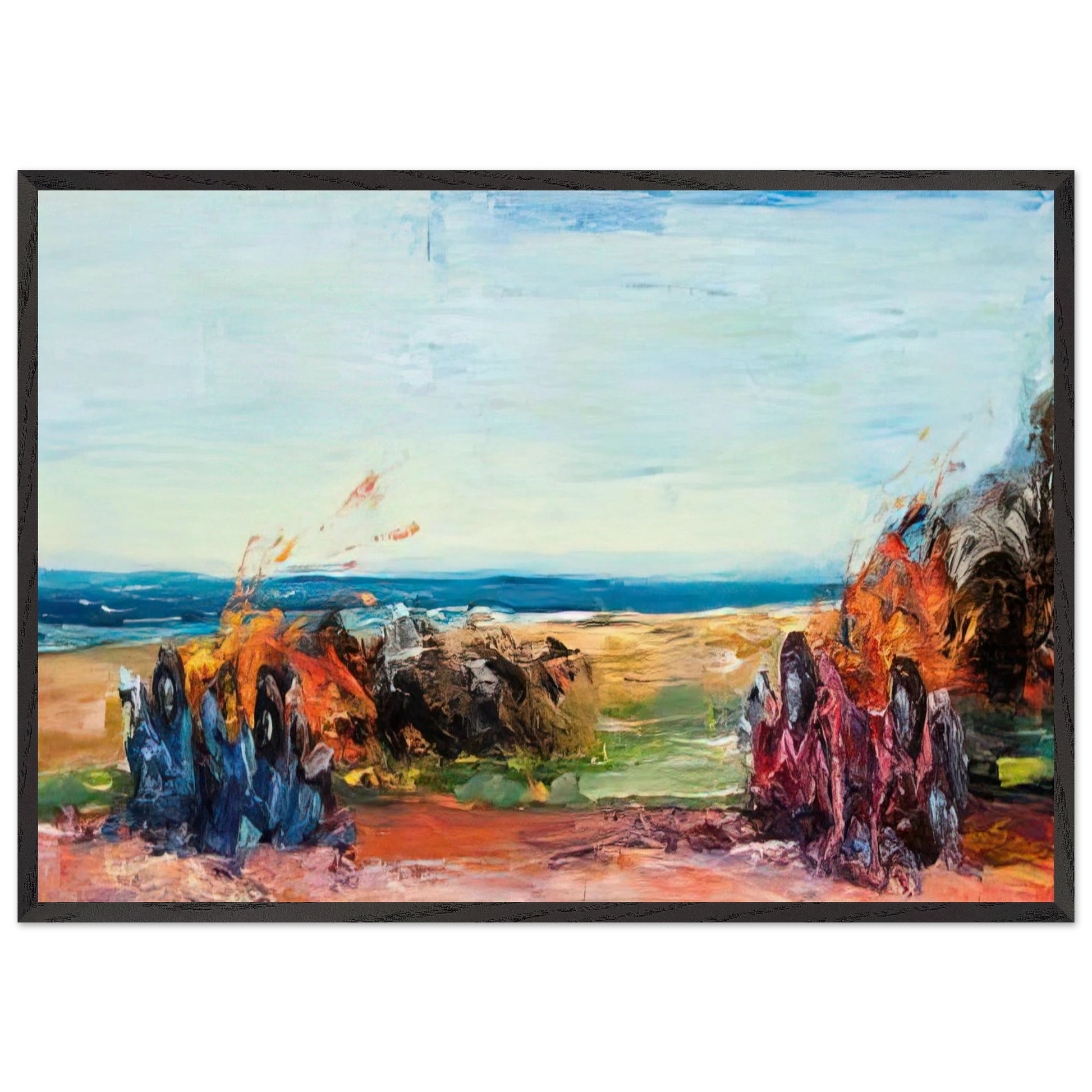 Car Crash Wipe Out on Pacific Coast Highway - 1984 - Carlos Almaraz Framed Art Print – Black Wooden Frame - Default Title - -Framed Art Print