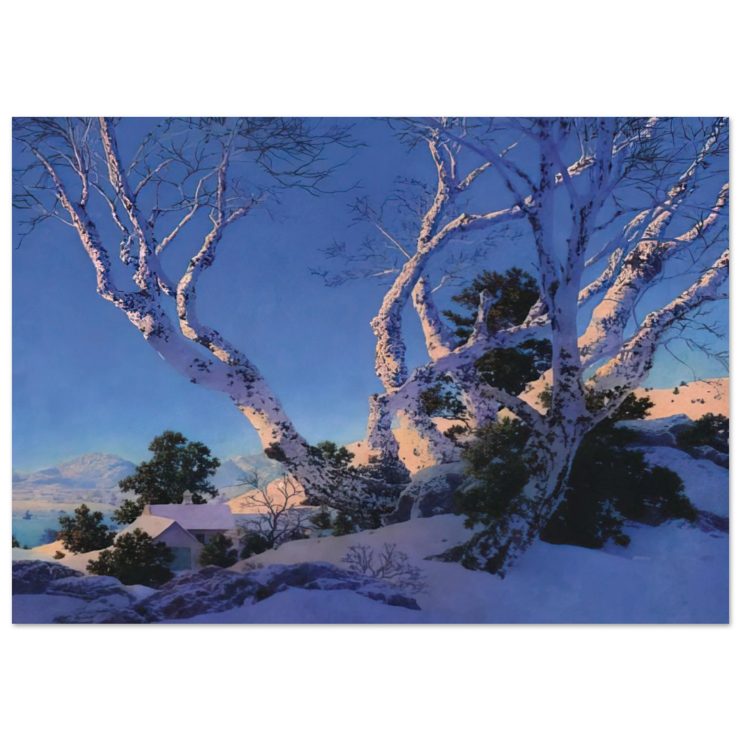 Maxfield Parrish - Birches in Winter Wall Art - 60x80 cm / 24x32 inches - Premium Wooden Framed Poster With Fine Art Paper - Black frame