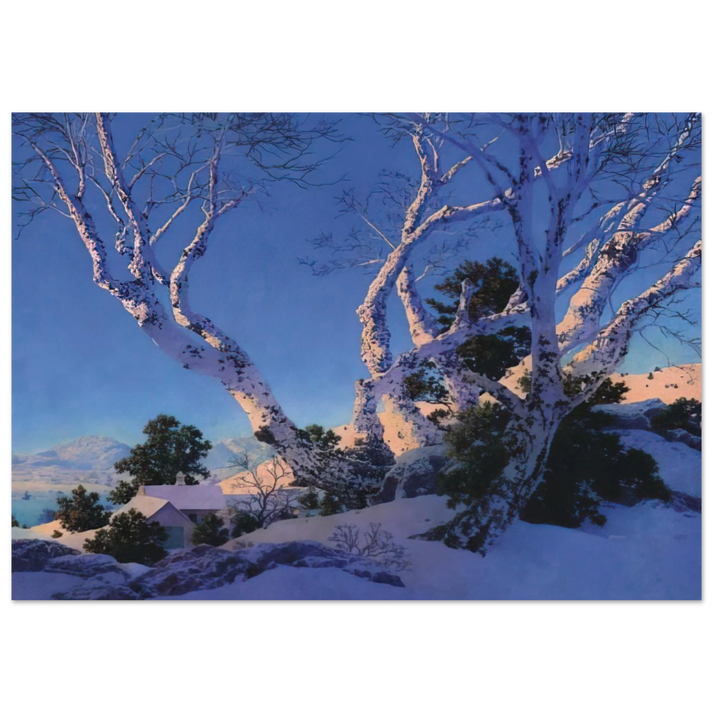 Maxfield Parrish - Birches in Winter Wall Art - 60x80 cm / 24x32 inches - Premium Wooden Framed Poster With Fine Art Paper - Black frame