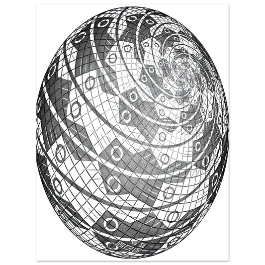 MC Escher - SPHERE SURFACE WITH FISHES Wall Art - 21x29.7 cm / 8x12" - Fine Art Poster - -