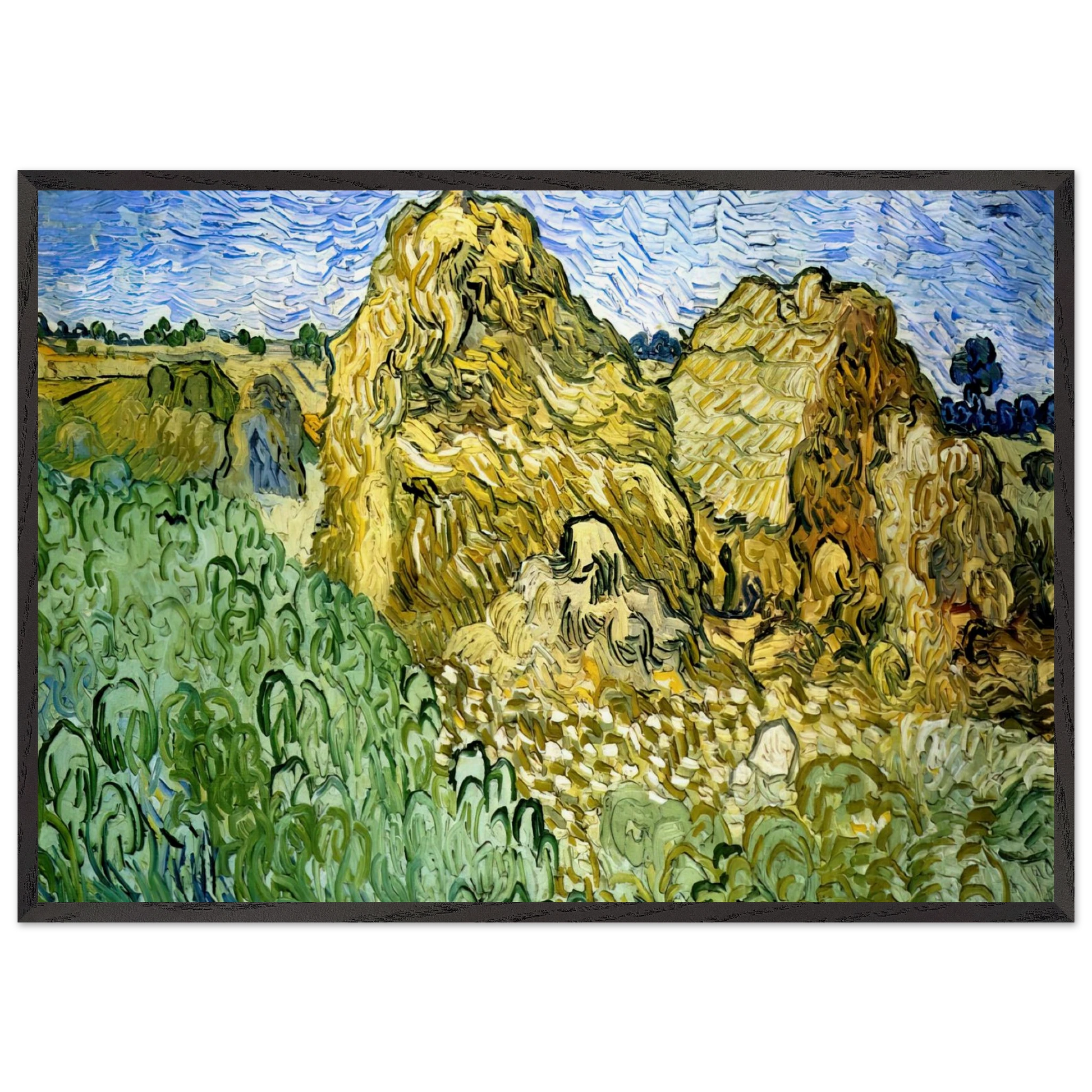 Field with Stacks of Wheat - Vincent van Gogh Framed Art Print – Black Wooden Frame - Default Title - -Framed Art Print