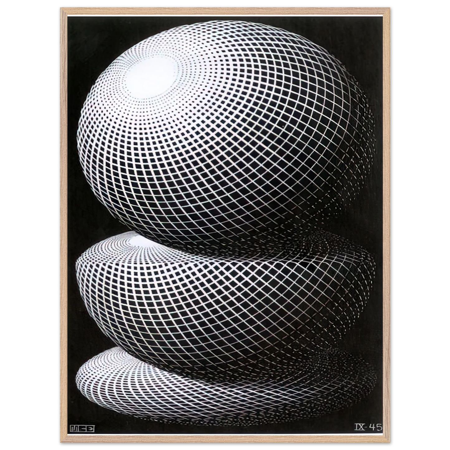 MC Escher - THREE SPHERES I SCHEME Wall Art - 21x29.7 cm / 8x12" - Premium Wooden Framed Poster With Fine Art Paper - Wood frame