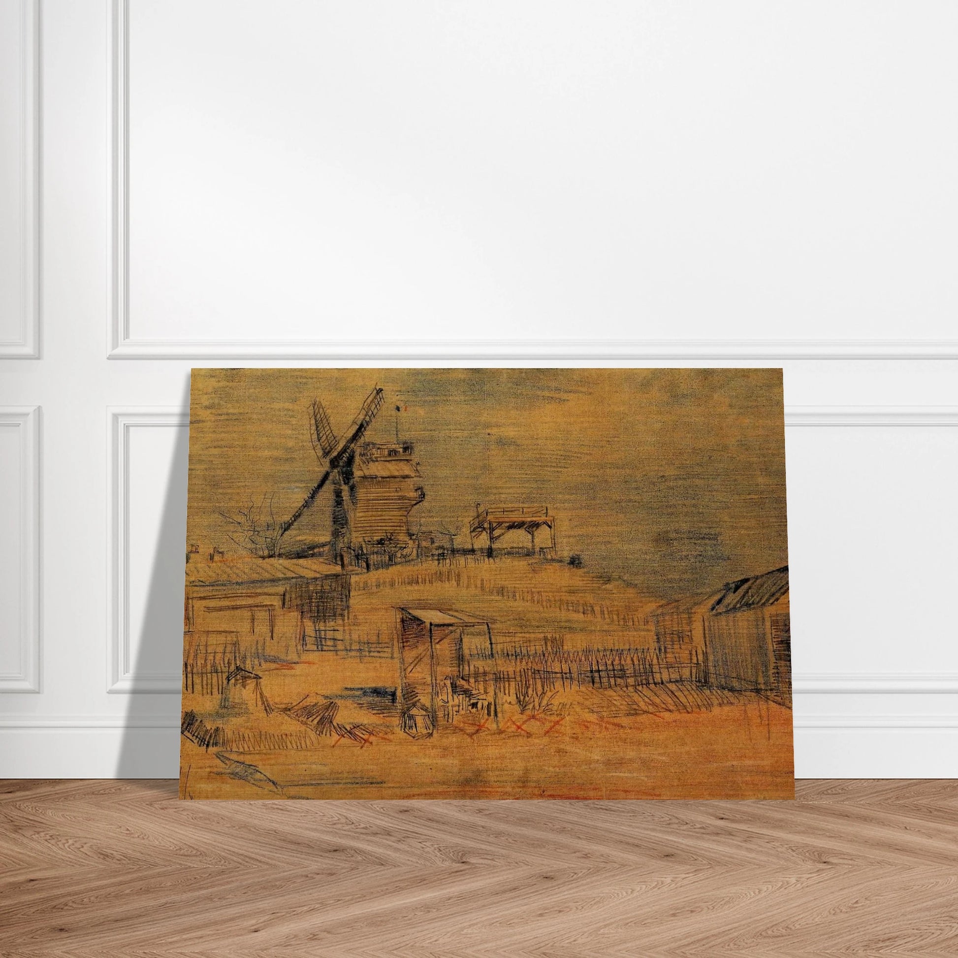 Gardens on Montmartre and the Blute-Fin Windmill - Vincent van Gogh Brushed Aluminum Print - 70x100 cm / 28x40 inches | Vincent van Gogh Aluminum Print | Vincent van Gogh Prints
