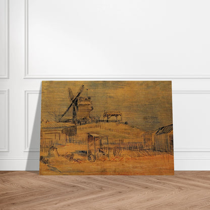 Gardens on Montmartre and the Blute-Fin Windmill - Vincent van Gogh Brushed Aluminum Print - 70x100 cm / 28x40 inches | Vincent van Gogh Aluminum Print | Vincent van Gogh Prints