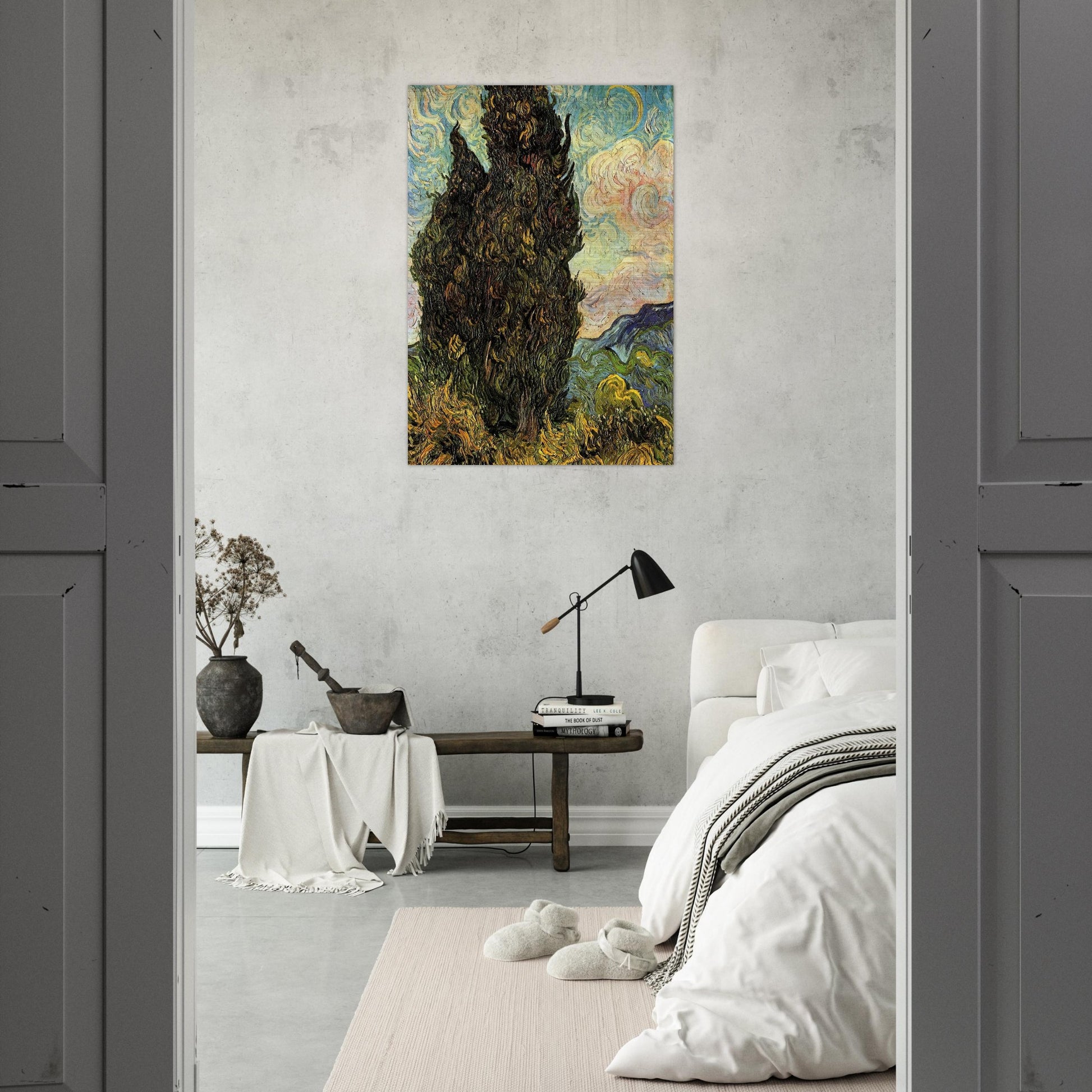 Two Cypresses - Vincent van Gogh Brushed Aluminum Print - 70x100 cm / 28x40 inches | Vincent van Gogh Aluminum Print | Vincent van Gogh Prints