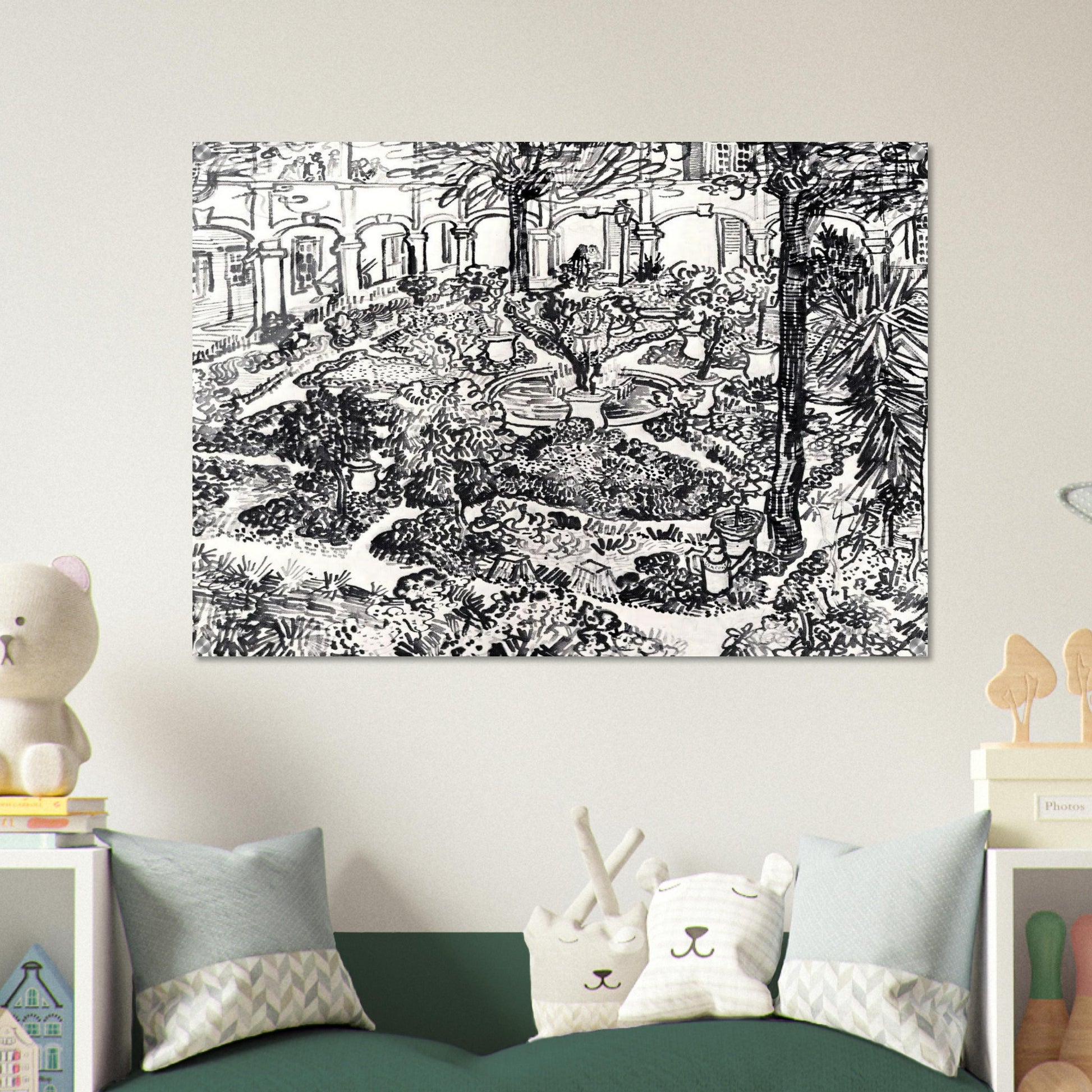 The Courtyard of the Hospital at Arles - Vincent van Gogh Acrylic Print - 70x100 cm / 28x40″ inches | Vincent van Gogh Wall Art | Vincent van Gogh Prints