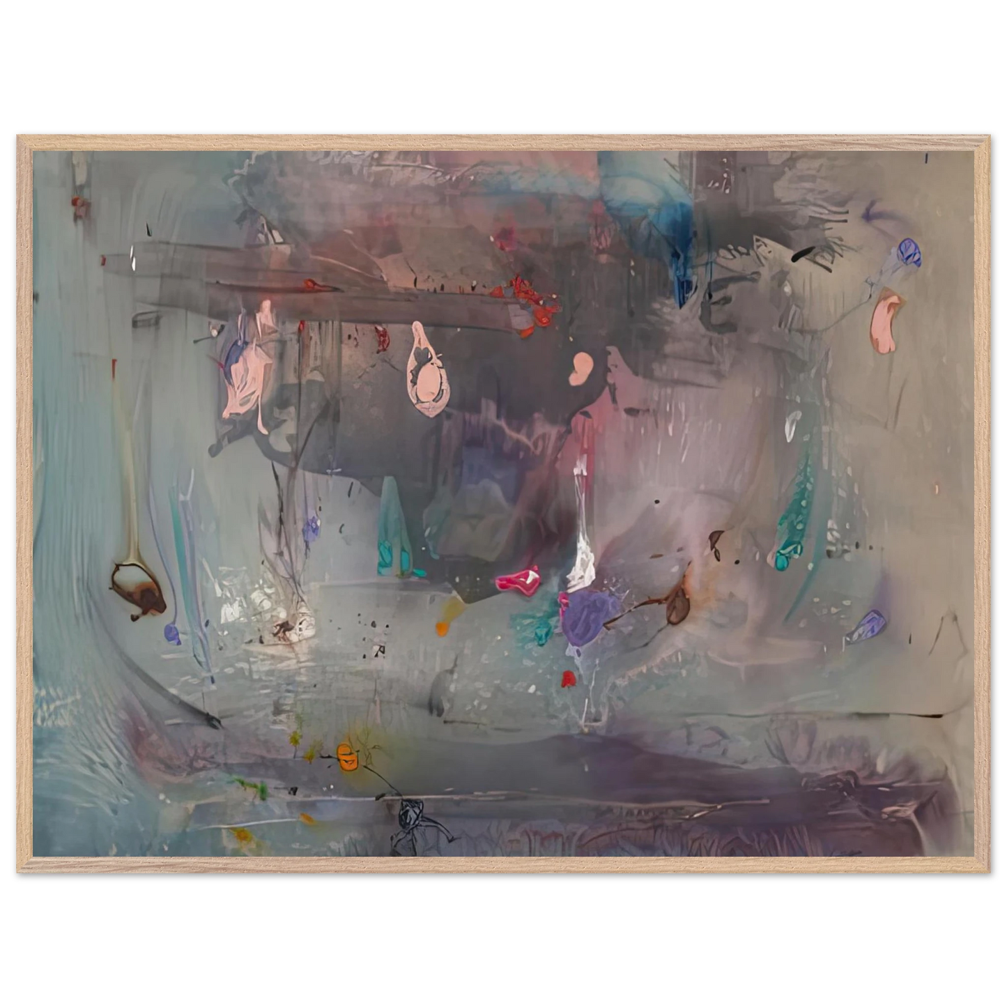 Helen Frankenthaler - Grey Fireworks, 1982- Wall Art - 30x40 cm / 12x16 inches - Premium Wooden Framed Poster With Fine Art Paper - White frame