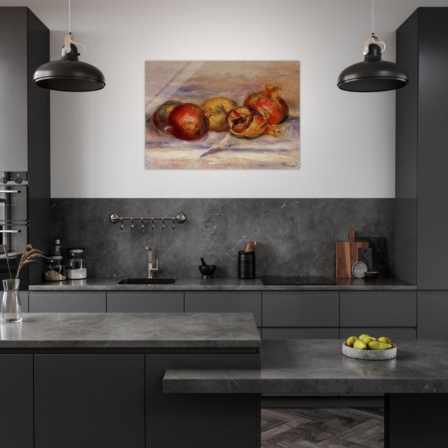 Three Pomegranates and Two Apples - Pierre-Auguste Renoir Acrylic Print - 70x100 cm / 28x40″ inches