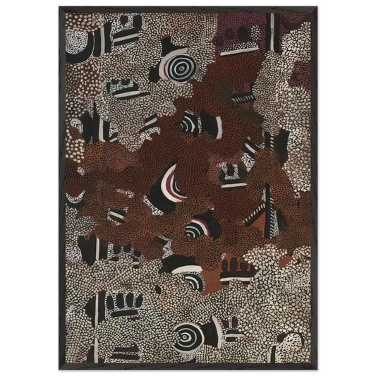 Bush Fire II - 1972 - Clifford Possum Tjapaltjarri Framed Art Print – Black Wooden Frame - Default Title - -Framed Art Print