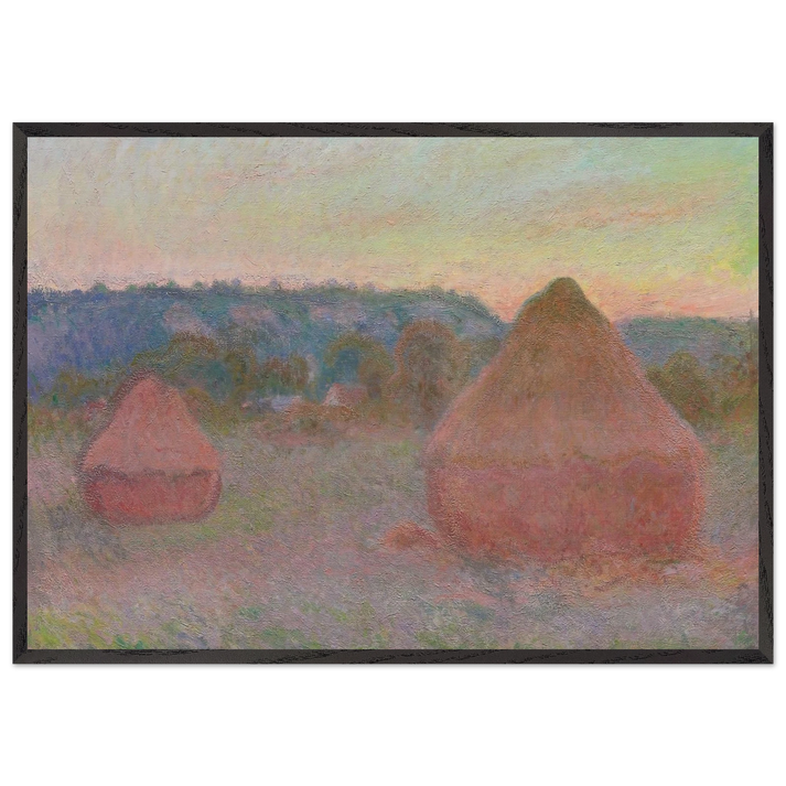 Stacks of Wheat End of Day Autumn - claude monet 70x100 cm / 28x40 inches Framed Art Print – Black Wooden Frame