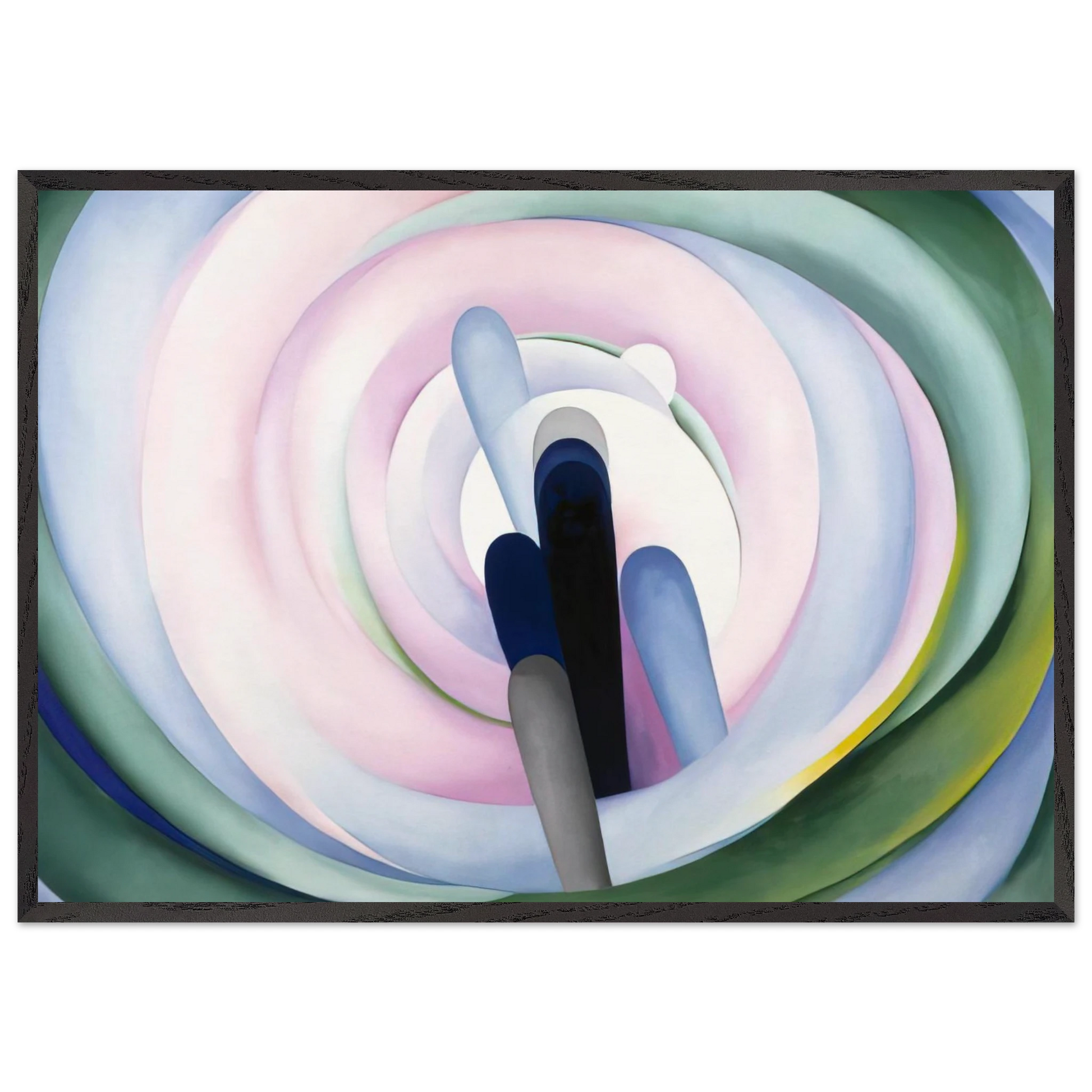 Grey Blue and Black Pink Circle - Georgia OKeeffe 70x100 cm / 28x40 inches Framed Art Print – Black Wooden Frame