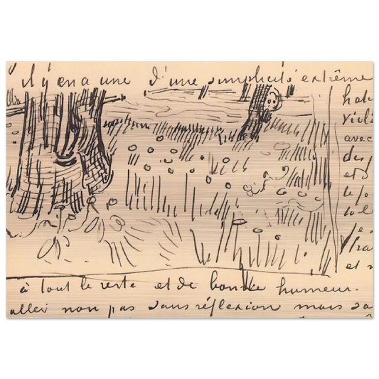 Field of Grass with Dandelions and Tree Trunks - Vincent van Gogh Brushed Aluminum Print - 70x100 cm / 28x40 inches | Vincent van Gogh Aluminum Print | Vincent van Gogh Prints